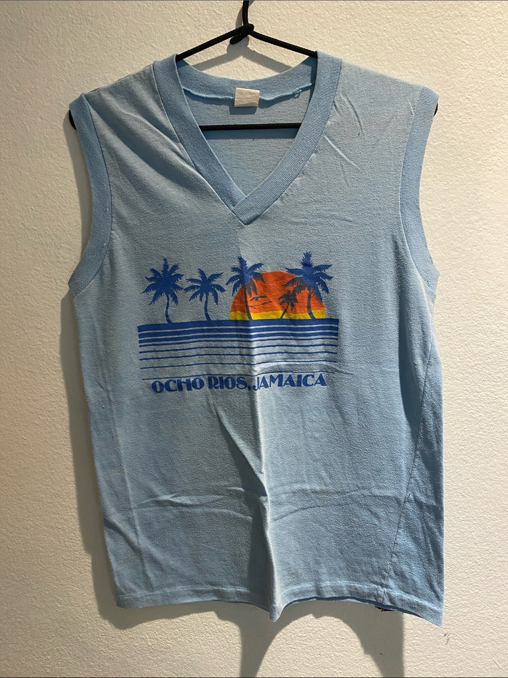 Vintage single stitch Light Blue Tank Top with Sunset Graphic